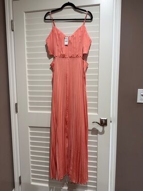 Express Coral Pleated Maxi Dress with Cutout Sides